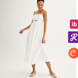 NWT NINE WEST White Linen Blend Cutout Midi Dress XS